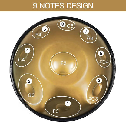 Lighteme As Teman Handpan Pure Golden 9 Notes F2 Low Pygmy Scale Hangdrum avec coffret cadeau