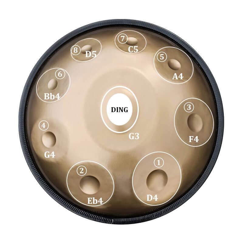 Lighteme As Teman Handpan Mini 18 Inches Pure Golden 9 Notes G minor Hangdrum with gift set