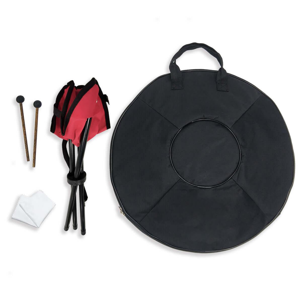 Lighteme Acier nitruré Handpan Drum Pure Black 22 Pouces 9 Notes Ré Mineur Kurd Scale Hangdrum