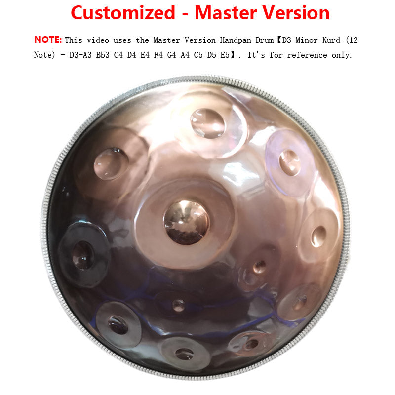 Lighteme Customized D3 Master Version / Standard Version High-end Stainless Steel Handpan Drum, Available in 432 Hz and 440 Hz, 22 Inch 9/10/11/12/13 Notes Professional Performances