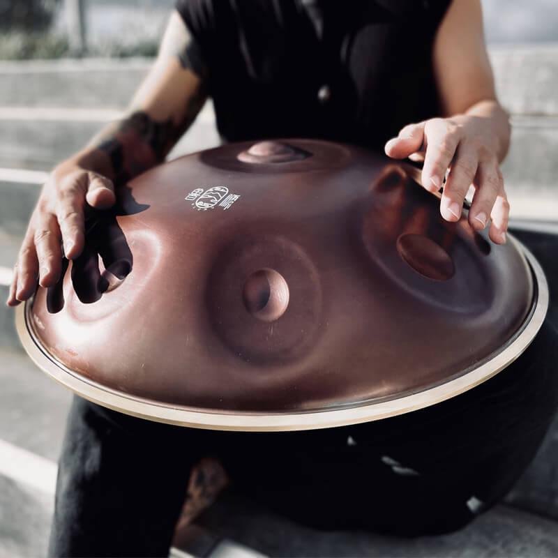 Lighteme Level A Upgrade Bronze Kurd Scale D Minor 22 Inch 9/10 Notes Nitride Steel Handpan Drum, Available in 440 Hz, High-end Percussion Instrument