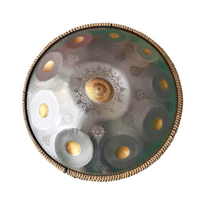 HLURU Royal Garden Handpan Drum, Available in 432 Hz and 440 Hz, Handmade Kurd Scale / Celtic Scale D Minor 22 Inch 9/10/12 Notes Featured High-end Stainless Steel Percussion Instrument - Gold-plated Sound Area, Laser engraved Mandala pattern. Never fade. - HLURU