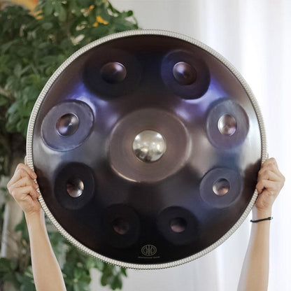 Lighteme Mountain Rain Handmade Hammering Handpan Drum, Kurd Scale D Minor, Available in 432 Hz and 440 Hz, High-end 22 Inches 9 Tones Featured High-end Nitride Steel