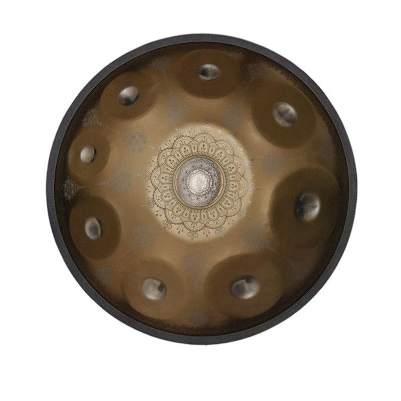 Lighteme Royal Garden Handpan Drum, Available in 432 Hz and 440 Hz, Handmade Kurd Scale / Celtic Scale D Minor 22 Inch 9/10/12 Notes Featured High-end Stainless Steel Percussion Instrument - Gold-plated Sound Area, Laser engraved Mandala pattern.