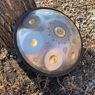 HLURU Royal Garden Handpan Drum, Available in 432 Hz and 440 Hz, Handmade Kurd Scale / Celtic Scale D Minor 22 Inch 9/10/12 Notes Featured High-end Stainless Steel Percussion Instrument - Gold-plated Sound Area, Laser engraved Mandala pattern. Never fade. - HLURU