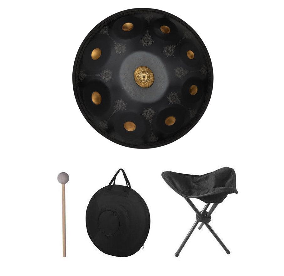 HLURU Royal Garden Handmade Handpan Drum, Available in 432 Hz and 440 Hz, Kurd Scale / Celtic Scale D Minor 22 Inch 9/10/12 Notes Featured High-end Nitride Steel Percussion Instrument - Gold-plated Sound Area, Laser engraved Mandala pattern. Never fade. - HLURU