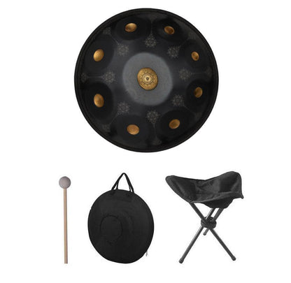 HLURU Royal Garden Handmade Handpan Drum, Available in 432 Hz and 440 Hz, Kurd Scale / Celtic Scale D Minor 22 Inch 9/10/12 Notes Featured High-end Nitride Steel Percussion Instrument - Gold-plated Sound Area, Laser engraved Mandala pattern. Never fade. - HLURU
