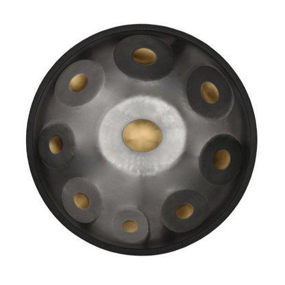 HLURU King High-end D Key 22 Inch 9/10/12 Notes Stainless Steel / Nitride Steel Handpan Drum, Available in 432 Hz and 440 Hz - Gold-plated Sound Area - HLURU