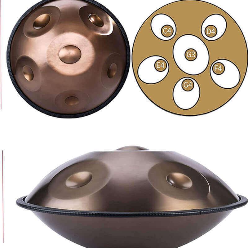 Lighteme Handpan Drum Overtones Key 18 Inch 6 Notes (G3/C4/D4/E4/F4/G4) - Stainless Steel Antique Brass Hand Pan Percussion Instrument
