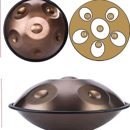 Lighteme Handpan Drum Overtones Key 18 Inch 6 Notes (G3/C4/D4/E4/F4/G4) - Stainless Steel Antique Brass Hand Pan Percussion Instrument