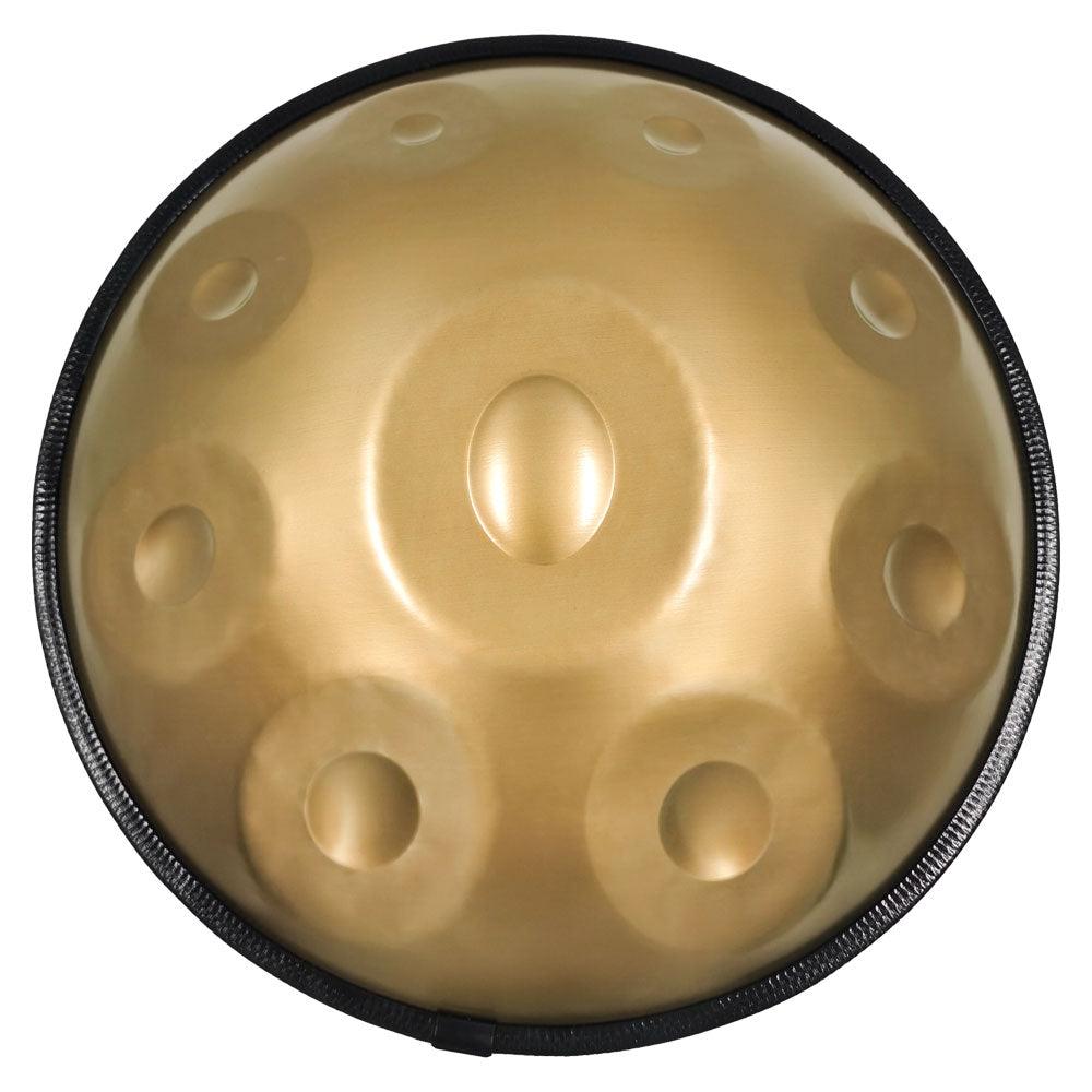 Lighteme Acier inoxydable Handpan Drum Pure Golden 22 Pouces 9 Notes Ré Mineur Kurd Scale Hangdrum