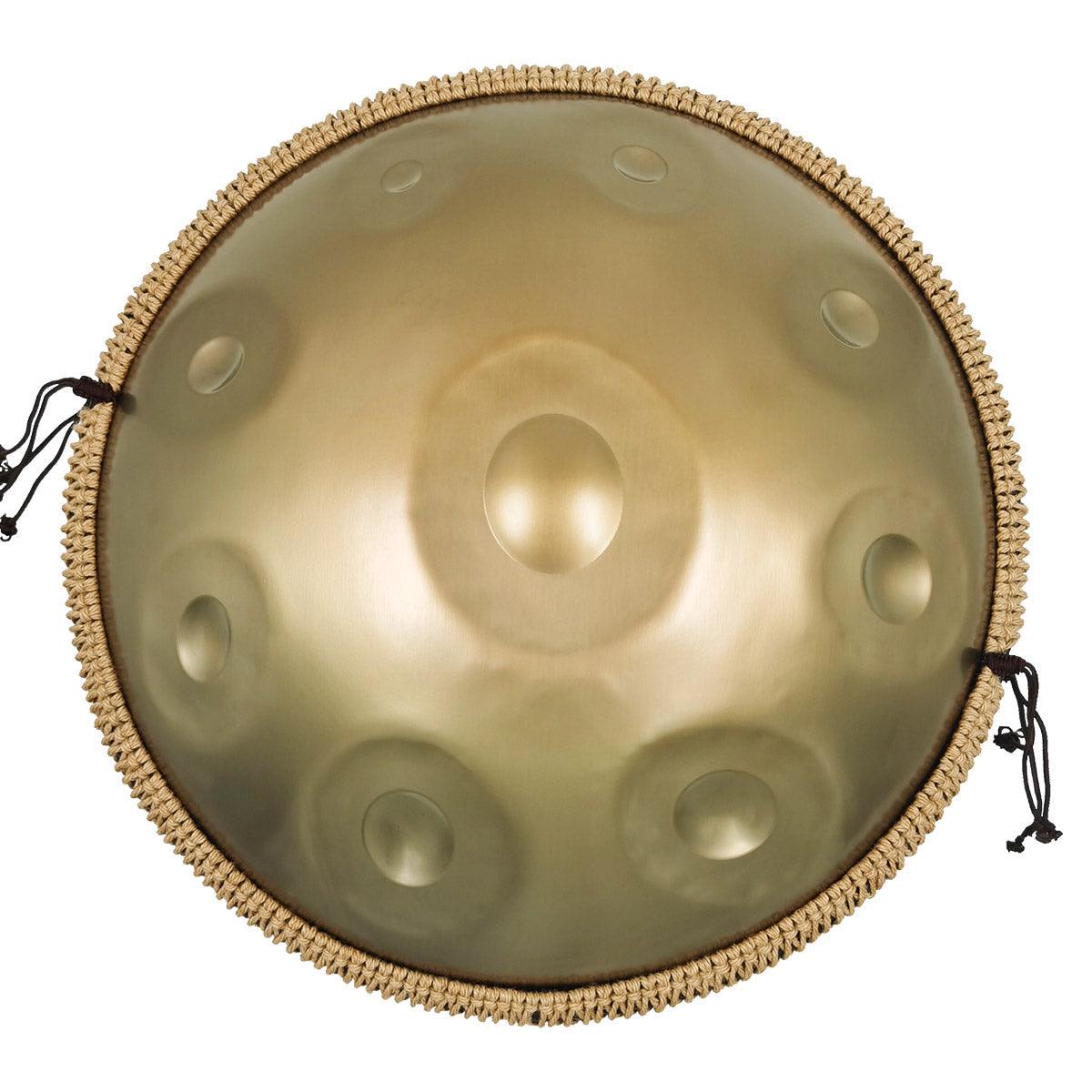 Lighteme Acier inoxydable Handpan Drum Pure Golden 22 Pouces 9 Notes Ré Mineur Kurd Scale Hangdrum