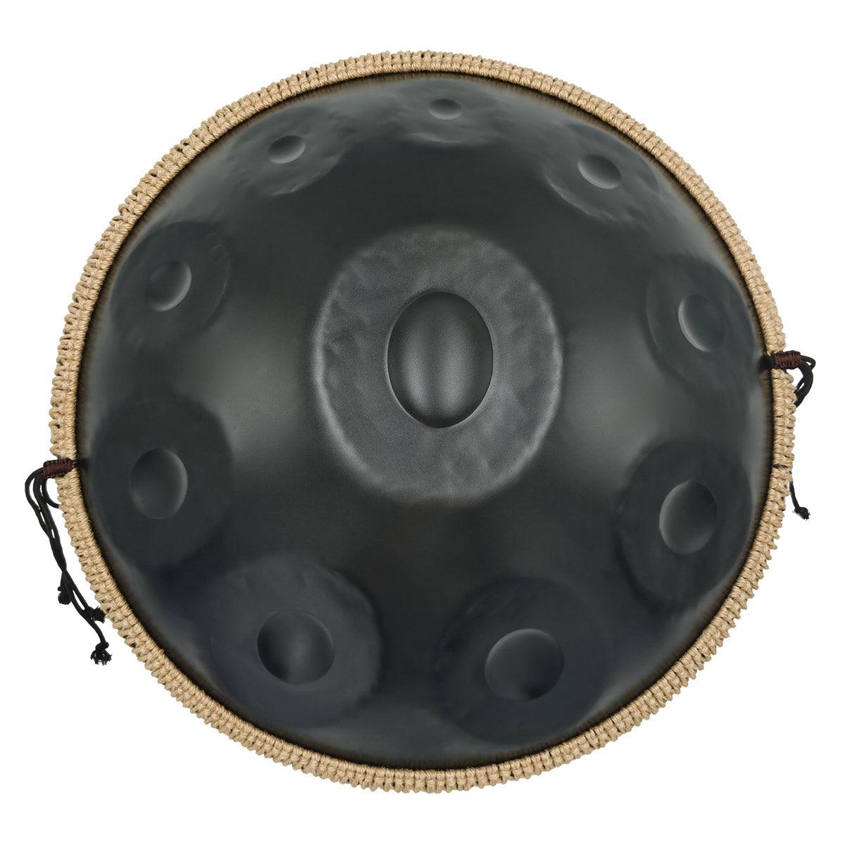 Lighteme Acier nitruré Handpan Drum Pure Black 22 pouces 10 Notes Ré Mineur Kurd Scale Hangdrum