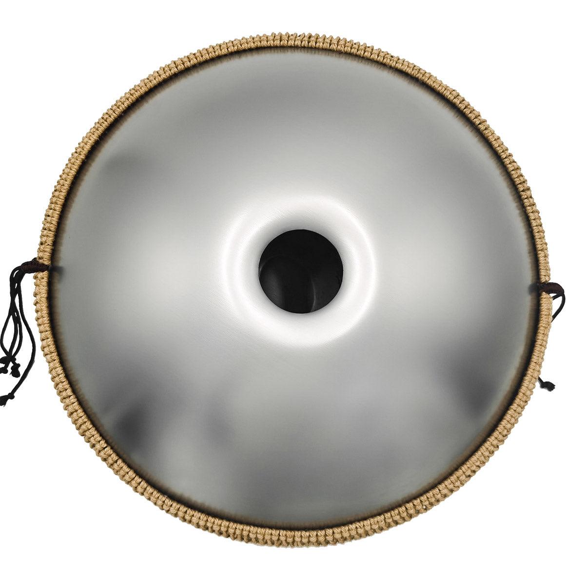 Lighteme Acier inoxydable Handpan Drum Argent Sterling 22 Pouces 10 Notes Ré Mineur Kurd Scale Hangdrum