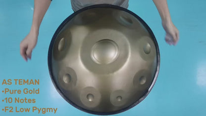 AS TEMAN Handpan Pure Golden 9 Notes F2 Low Pygmy Scale Hangdrum with gift set