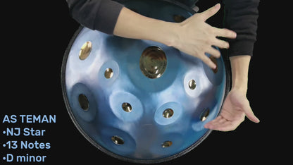 AS TEMAN Handpan NJ Star 13 Notes D Minor Scale Blue hangdrum with gift set